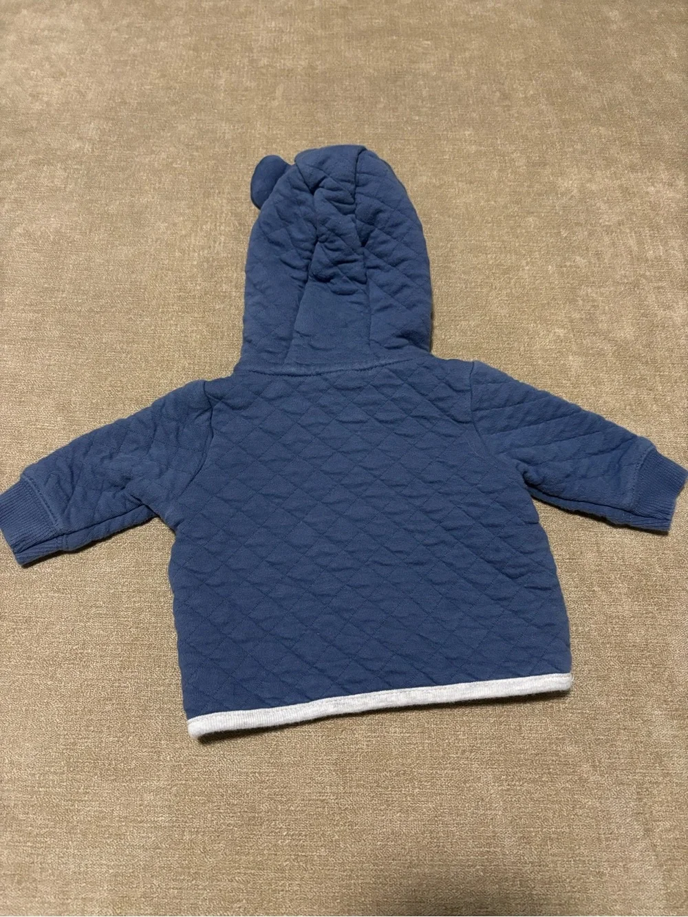 Quilted Navy Baby Hooded Jacket with Wooden Buttons